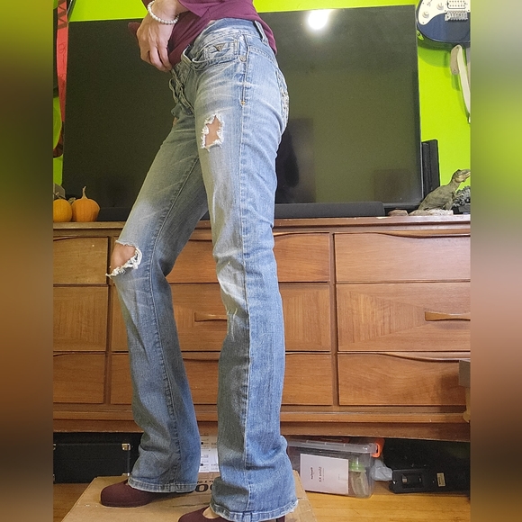 Vintage Y2K Distressed low-rise Guess Daredevil bootcut jeans sz24 - Picture 1 of 9